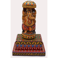 Handcrafted Wooden  Ganesha Statue with Umbrella & Decorative Base - 2026081806UNQ