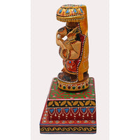 Handcrafted Wooden  Ganesha Statue with Umbrella & Decorative Base - 2026081806UNQ