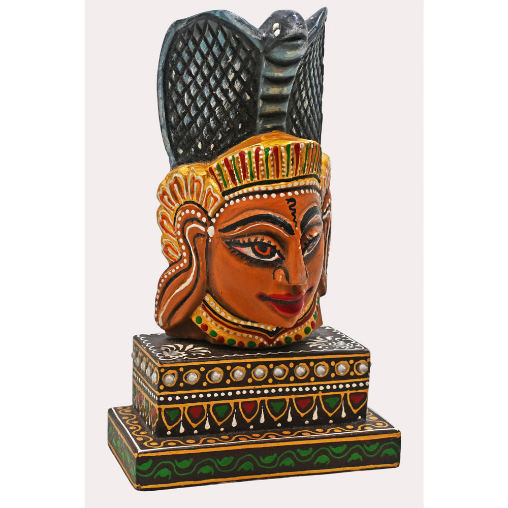 Wooden Nag Devta face idol, alternate view