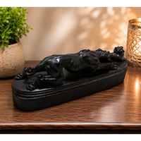 Handcrafted Black Stone Panther & Cub Sculpture Showpiece -