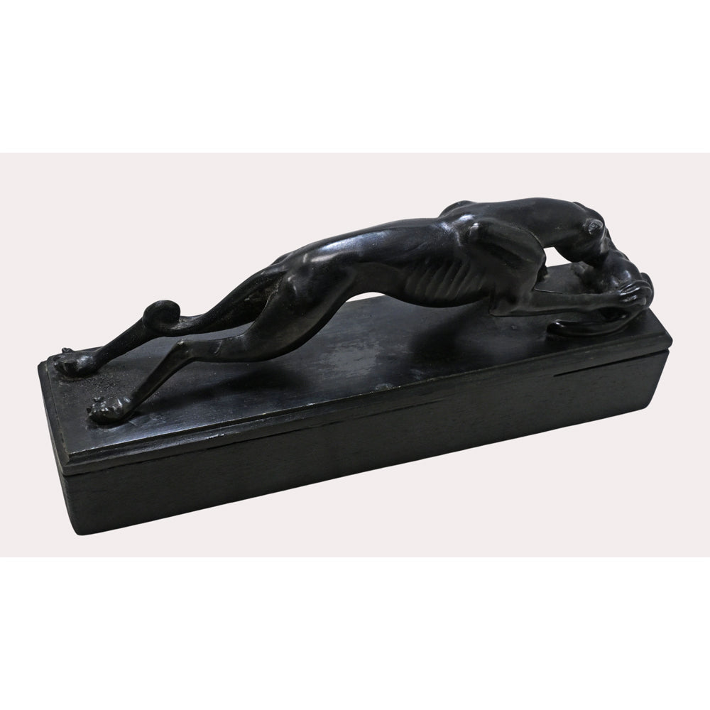 Black stone hunting dog sculpture, side profile