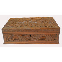 Hand-Carved Wooden Storage Box with Floral Carvings & Key Lock - 2026081810UNQ