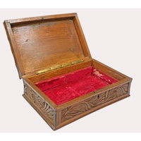 Hand-Carved Wooden Storage Box with Floral Carvings & Key Lock - 2026081810UNQ