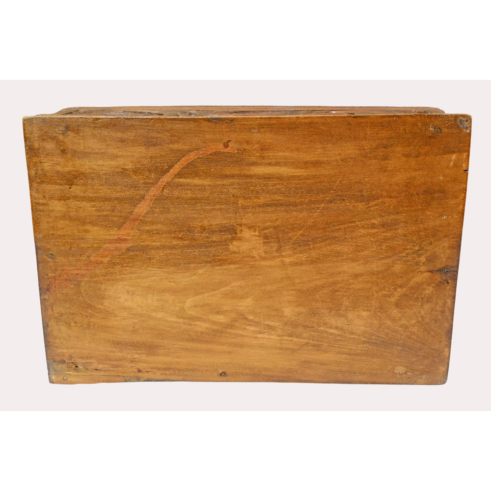 Floral carved wooden jewellery box, carved lid detail