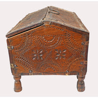 Handcrafted Vintage Wooden Treasure Chest Box with Brass Fittings & Curved Lid - 2026081811UNQ