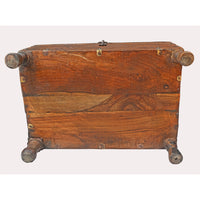 Handcrafted Vintage Wooden Treasure Chest Box with Brass Fittings & Curved Lid - 2026081811UNQ
