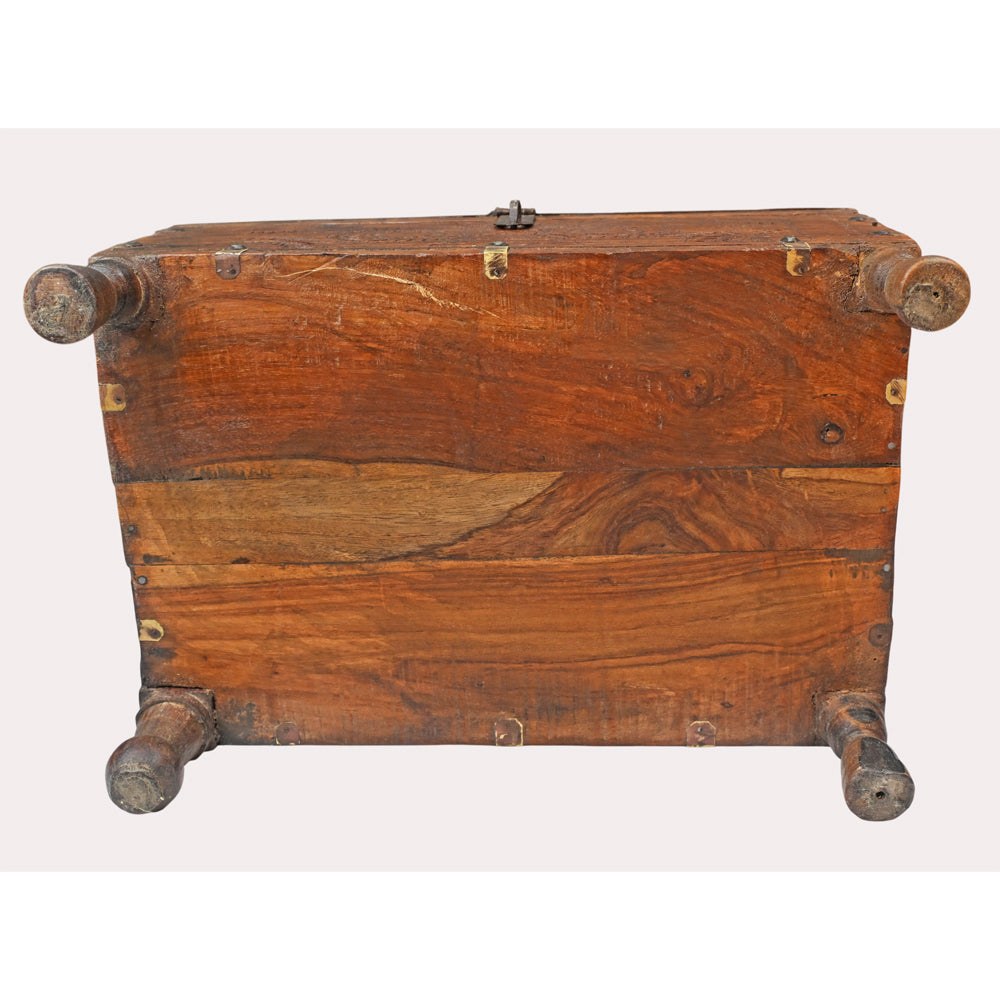 Mango wood treasure chest with iron and brass fittings, alternate view