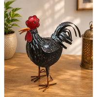 Handcrafted Iron Rooster Figurine – Black & Red  Rust Antique Finish - 2026081901BRR