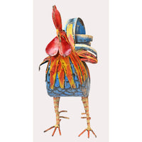 Handcrafted Iron Rooster Figurine – Orange & Blue  Rust Antique Finish - 2026081901OBR