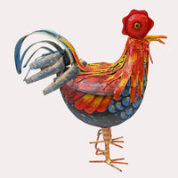 Handcrafted Iron Rooster Figurine – Orange & Blue  Rust Antique Finish - 2026081901OBR