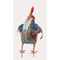 Handcrafted Iron Rooster Figurine – Orange & Blue  Rust Antique Finish - 2026081901OBR