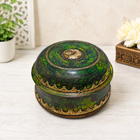 Handcrafted Wooden Decorative Storage Box – Green & Brown Antique Finish with Brass Detailing - 2026081901UNQ