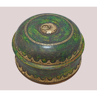 Handcrafted Wooden Decorative Storage Box – Green & Brown Antique Finish with Brass Detailing - 2026081901UNQ