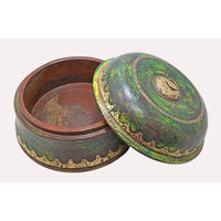 Handcrafted Wooden Decorative Storage Box – Green & Brown Antique Finish with Brass Detailing - 2026081901UNQ