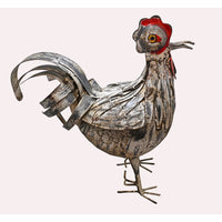 Handcrafted Iron Rooster Figurine – White & Red  Rust Antique Finish -