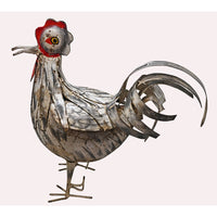 Handcrafted Iron Rooster Figurine – White & Red  Rust Antique Finish -