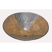 Handcrafted Wooden Decorative Bowl – Black & Brown Wave Pattern Antique Finish - 2026081902UNQ