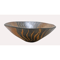 Handcrafted Wooden Decorative Bowl – Black & Brown Wave Pattern Antique Finish - 2026081902UNQ
