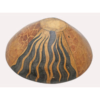 Handcrafted Wooden Decorative Bowl – Black & Brown Wave Pattern Antique Finish - 2026081902UNQ