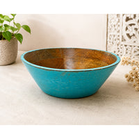 Handcrafted Wooden Bowl – Blue Turquoise Antique Finish Rustic Decorative Bowl - 2026081903UNQ