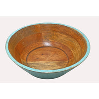 Handcrafted Wooden Bowl – Blue Turquoise Antique Finish Rustic Decorative Bowl - 2026081903UNQ
