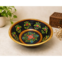 Handcrafted Wooden Decorative Bowl – Floral Hand-Painted Antique Finish - 2026081904UNQ