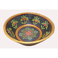 Handcrafted Wooden Decorative Bowl – Floral Hand-Painted Antique Finish - 2026081904UNQ
