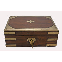 Handcrafted Wooden Jewelry & Keepsake Storage Box – Vintage Brass Inlay with Key Lock - 2026081906UNQ