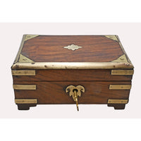 Handcrafted Wooden Storage Box with Brass Detailing & Antique Key Lock - 2026081907UNQ