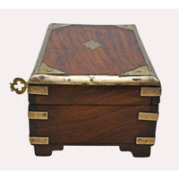 Handcrafted Wooden Storage Box with Brass Detailing & Antique Key Lock - 2026081907UNQ