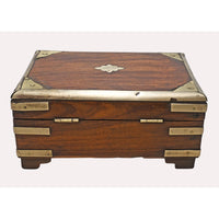 Handcrafted Wooden Storage Box with Brass Detailing & Antique Key Lock - 2026081907UNQ
