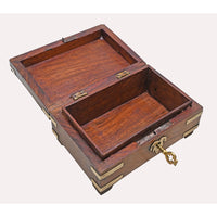 Handcrafted Wooden Storage Box with Brass Detailing & Antique Key Lock - 2026081907UNQ