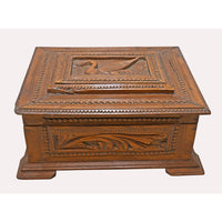 Handcrafted Wooden Storage Chest – Intricate Peacock & Traditional Floral Carving - 2026081908UNQ