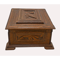 Handcrafted Wooden Storage Chest – Intricate Peacock & Traditional Floral Carving - 2026081908UNQ