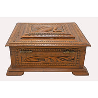 Handcrafted Wooden Storage Chest – Intricate Peacock & Traditional Floral Carving - 2026081908UNQ