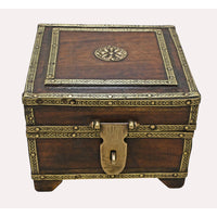 Handcrafted Wooden Storage Box – Vintage Antique Chest with Brass Metal - 2026081910UNQ