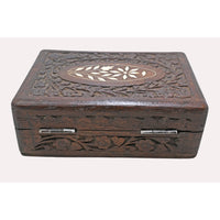 Handcrafted Wooden Storage Chest – Carved Floral Design with Brass Clasp - 2026081911UNQ