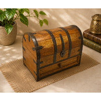 Handcrafted Wooden Trunk Storage Box – Vintage Iron Strap Design with Drawer - 2026081912UNQ