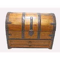 Handcrafted Wooden Trunk Storage Box – Vintage Iron Strap Design with Drawer - 2026081912UNQ