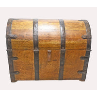 Handcrafted Wooden Trunk Storage Box – Vintage Iron Strap Design with Drawer - 2026081912UNQ