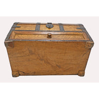 Handcrafted Wooden Trunk Storage Box – Vintage Iron Strap Design with Drawer - 2026081912UNQ