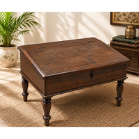 Handcrafted Wooden Storage Table – Vintage Antique Chest with Turned Legs - 2026081913UNQ