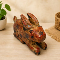 Handcrafted Wooden Rabbit Sculpture – Rustic Folk Art with Antique Finish - 2026081914UNQ
