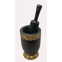 Handcrafted Wooden Spice Grinder & Mortar with Pestle – Black Antique Finish - 2026081916UNQ