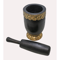 Handcrafted Wooden Spice Grinder & Mortar with Pestle – Black Antique Finish - 2026081916UNQ