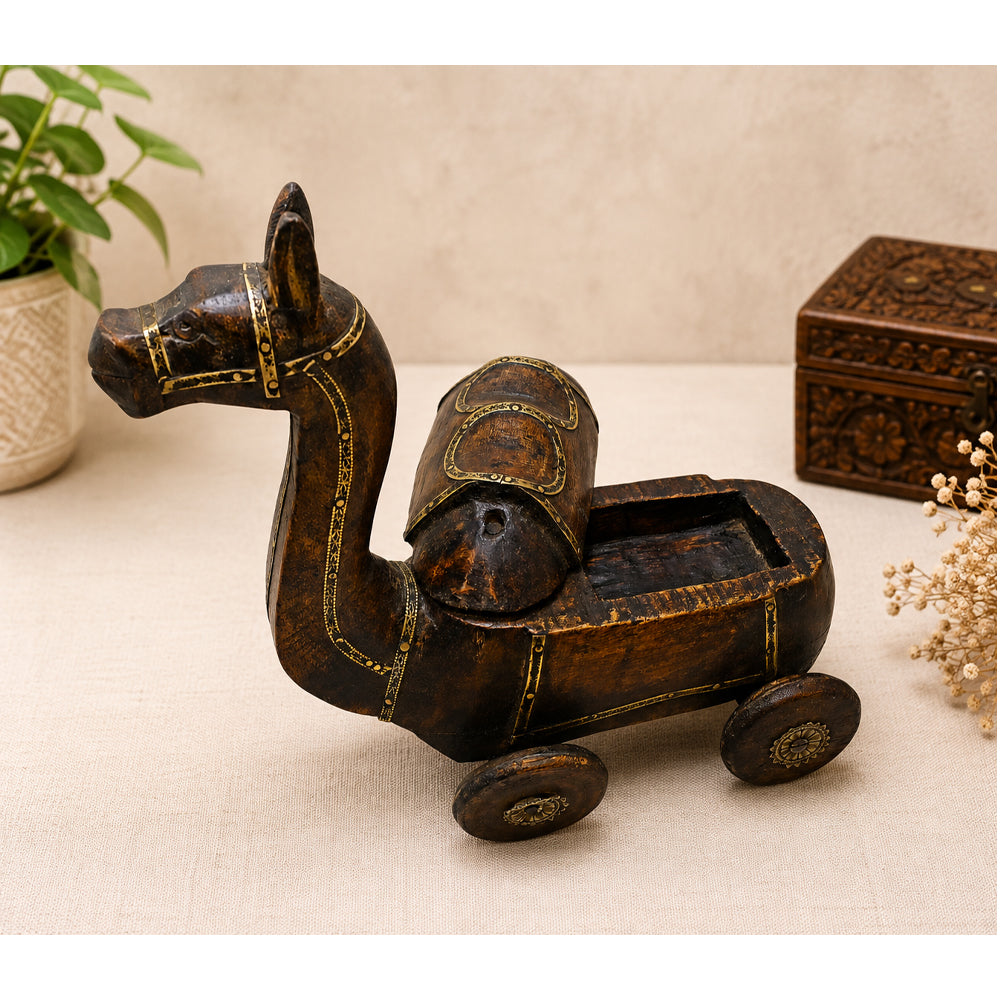 Handcrafted Wooden Camel Shaped Spice Box – Traditional Indian Antique Finish - 2026081918UNQ