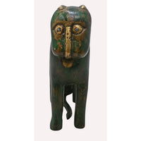 Vintage Handcrafted Wooden Dog Figurine – Rustic Green Antique Finish - 2026082001UNQ