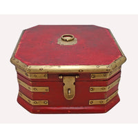 Handcrafted Vintage Red Octagonal Storage Chest with Brass Trim - 2026082002UNQ