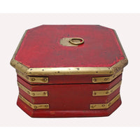 Handcrafted Vintage Red Octagonal Storage Chest with Brass Trim - 2026082002UNQ