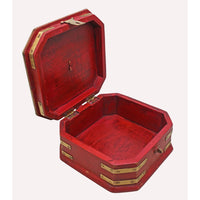 Handcrafted Vintage Red Octagonal Storage Chest with Brass Trim - 2026082002UNQ